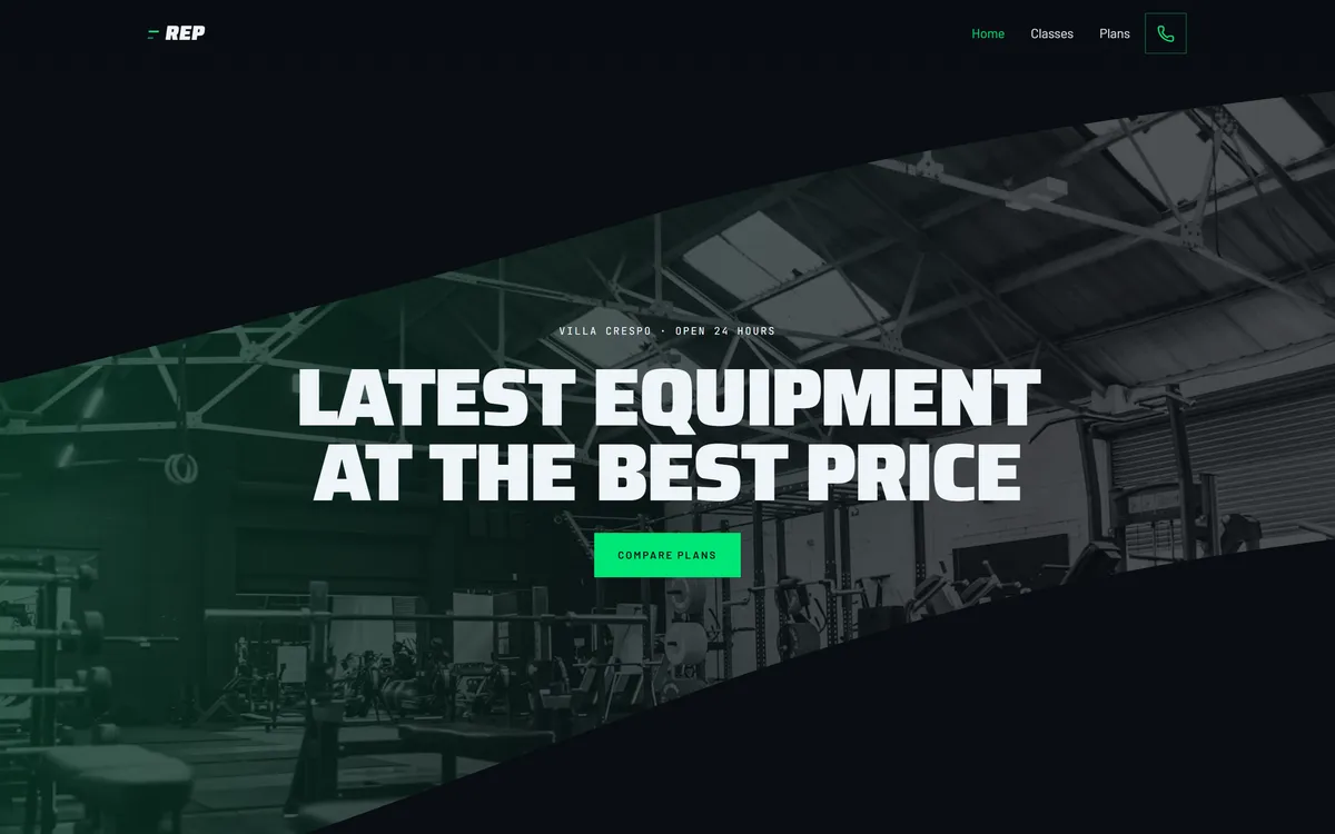 The home page of the REP demo, a gym