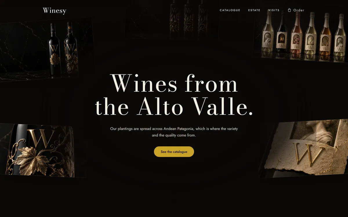 The home page of the Winesy demo, a winery